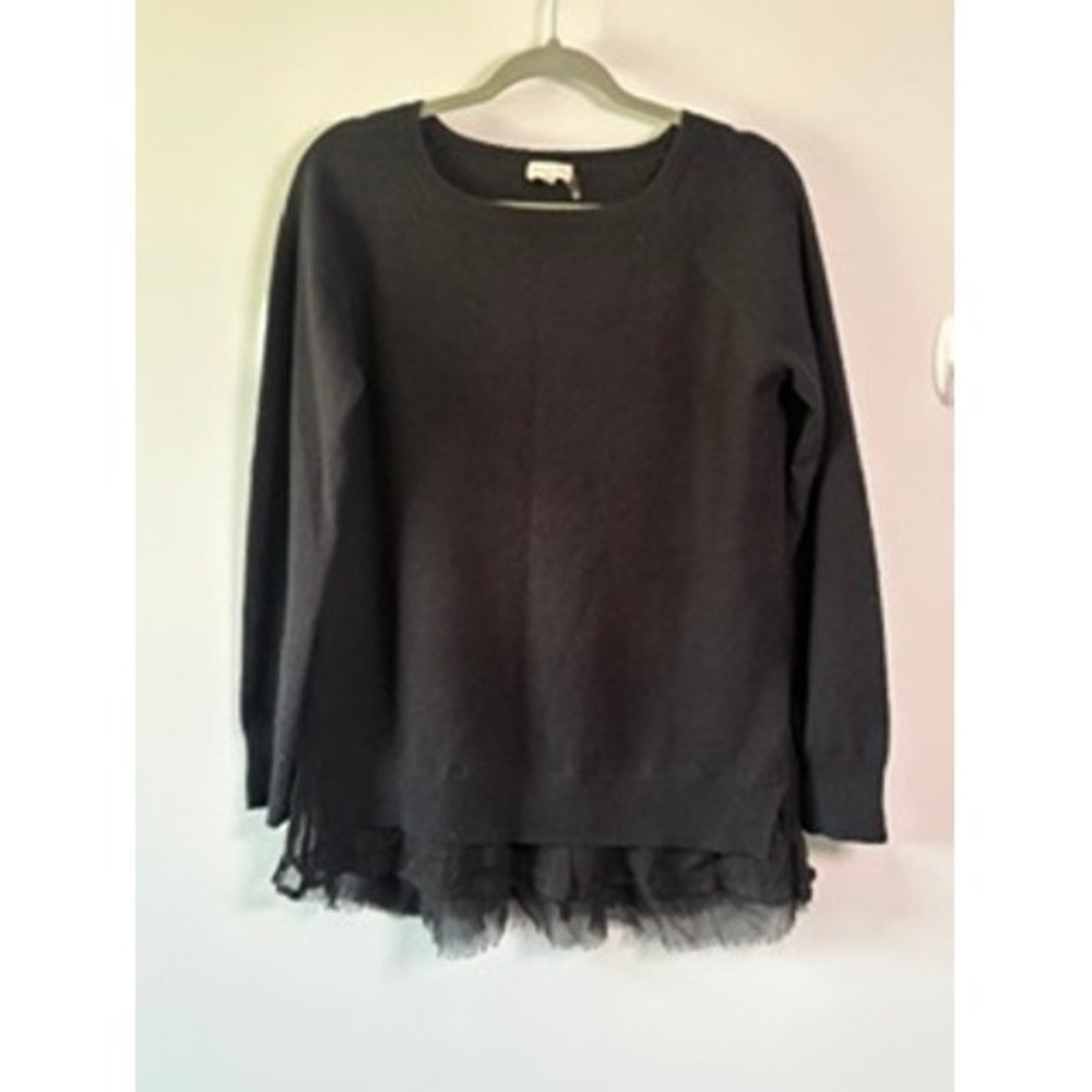 Garnet Hill 100% Cashmere Sweater w/ Lace Hem Detail